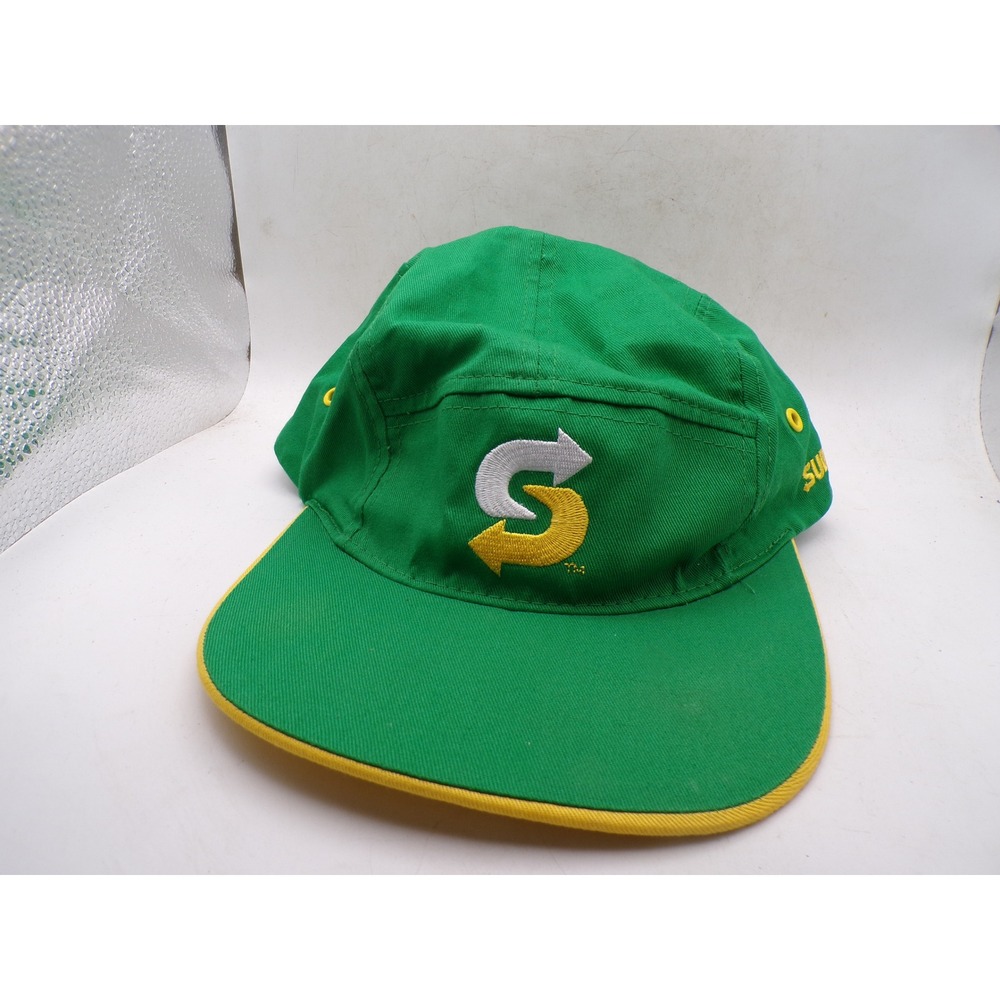 Subway Restaurant Employee Uniform Hat Green Yellow Snapback 5 Panel Cotton Cap